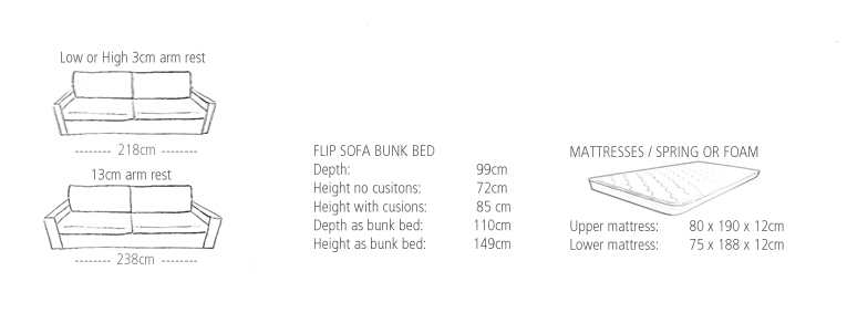 Flip sofa bunk bed messurments